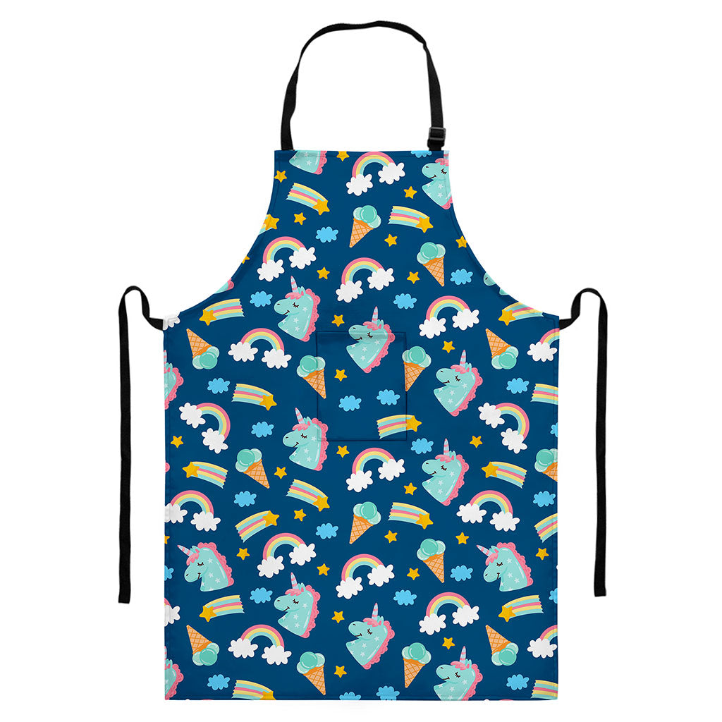 Cute Girly Unicorn Pattern Print Bib Apron With Pocket
