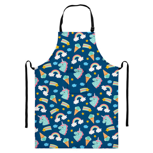 Cute Girly Unicorn Pattern Print Bib Apron With Pocket