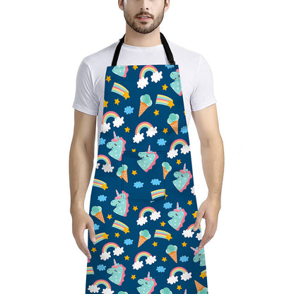 Cute Girly Unicorn Pattern Print Bib Apron With Pocket