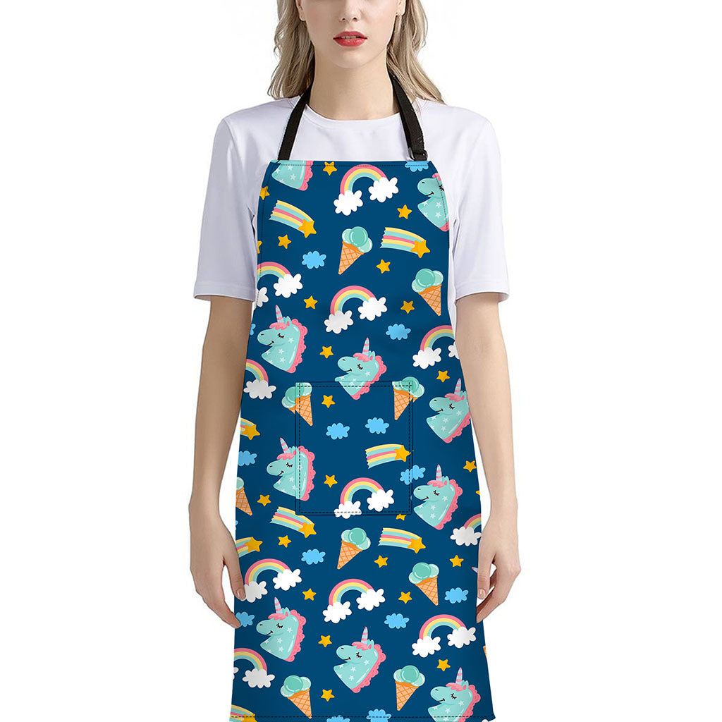 Cute Girly Unicorn Pattern Print Bib Apron With Pocket