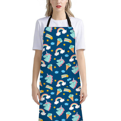 Cute Girly Unicorn Pattern Print Bib Apron With Pocket