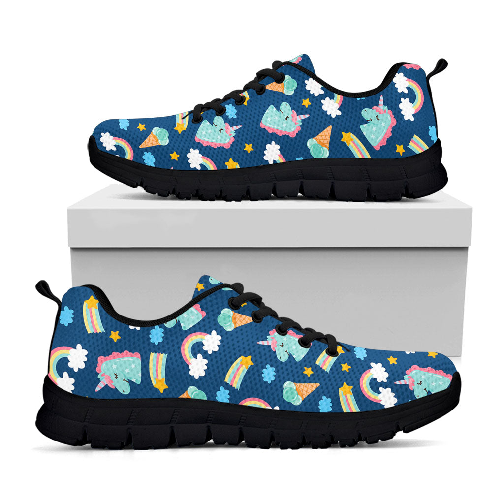 Cute Girly Unicorn Pattern Print Black Running Shoes