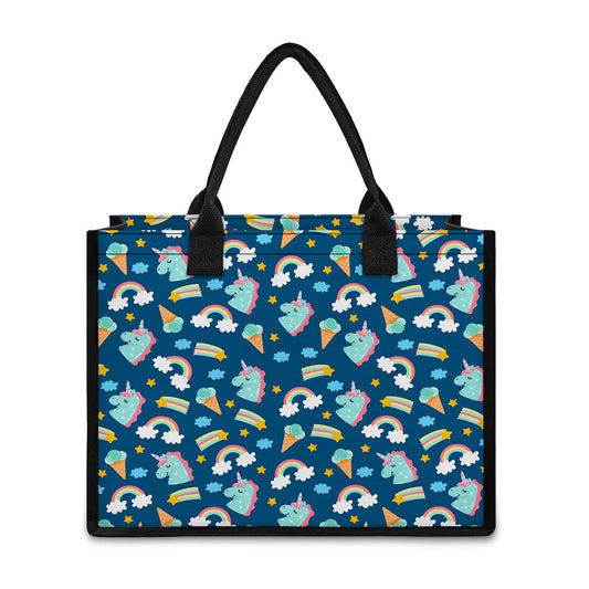Cute Girly Unicorn Pattern Print Canvas Tote Bag