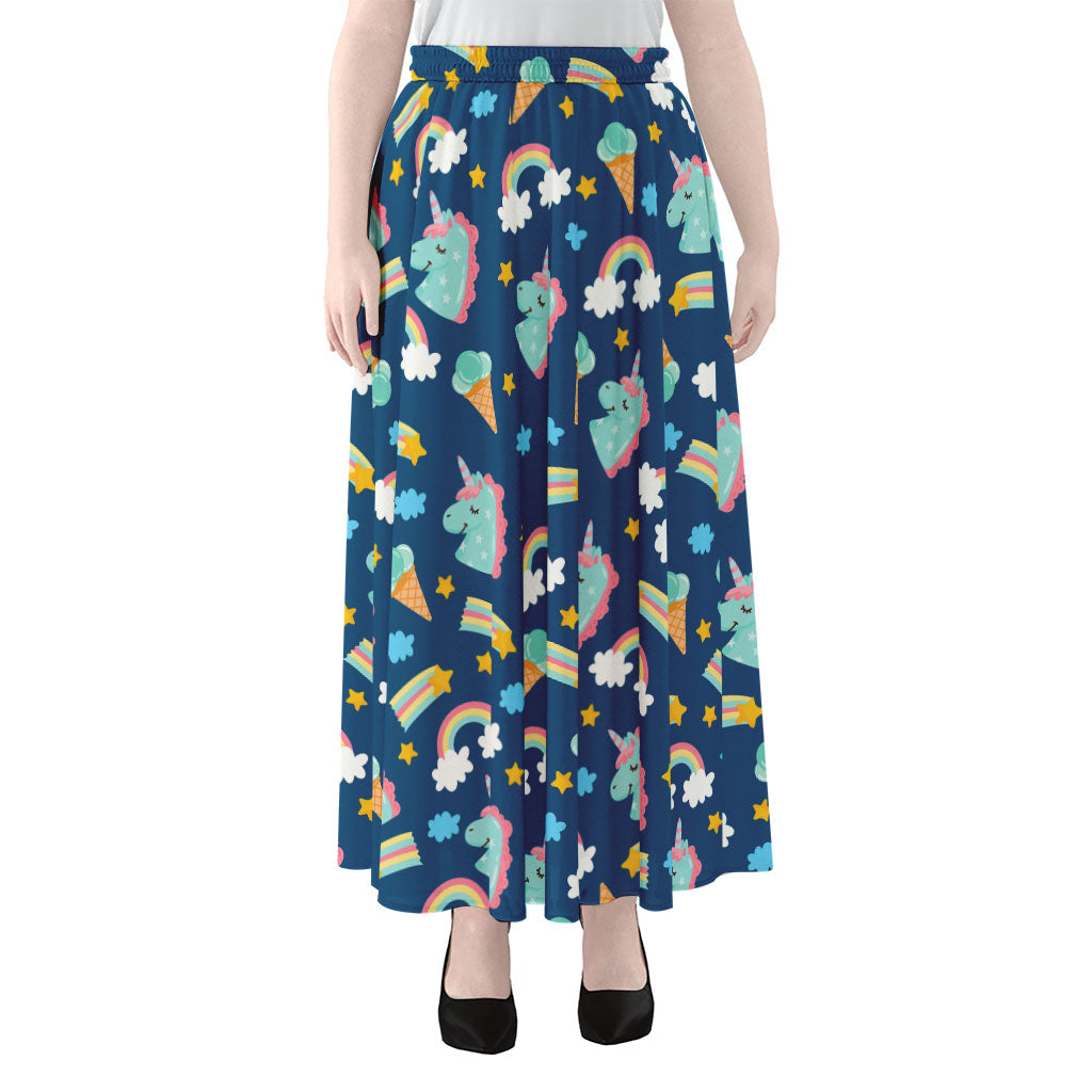 Cute Girly Unicorn Pattern Print Chiffon Maxi Skirt