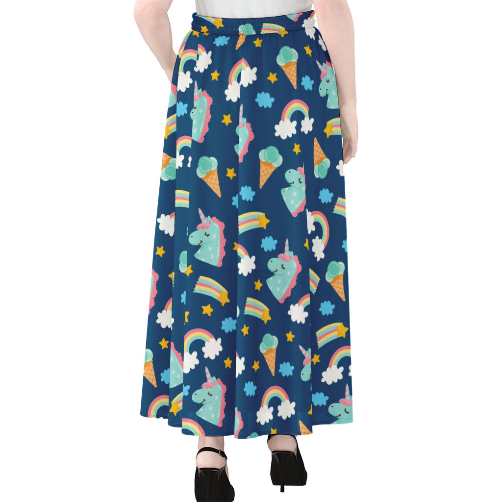 Cute Girly Unicorn Pattern Print Chiffon Maxi Skirt