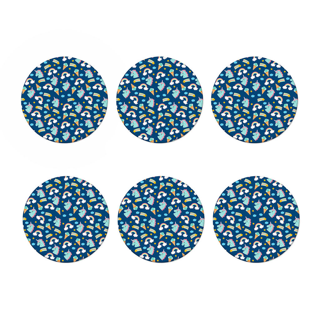 Cute Girly Unicorn Pattern Print Coaster Set