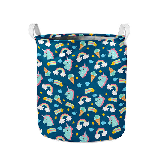 Cute Girly Unicorn Pattern Print Collapsible Laundry Basket