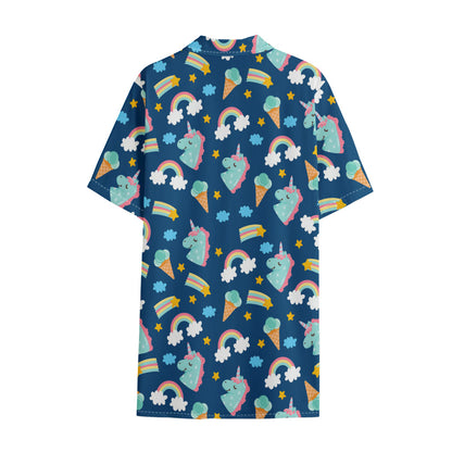 Cute Girly Unicorn Pattern Print Cotton Hawaiian Shirt
