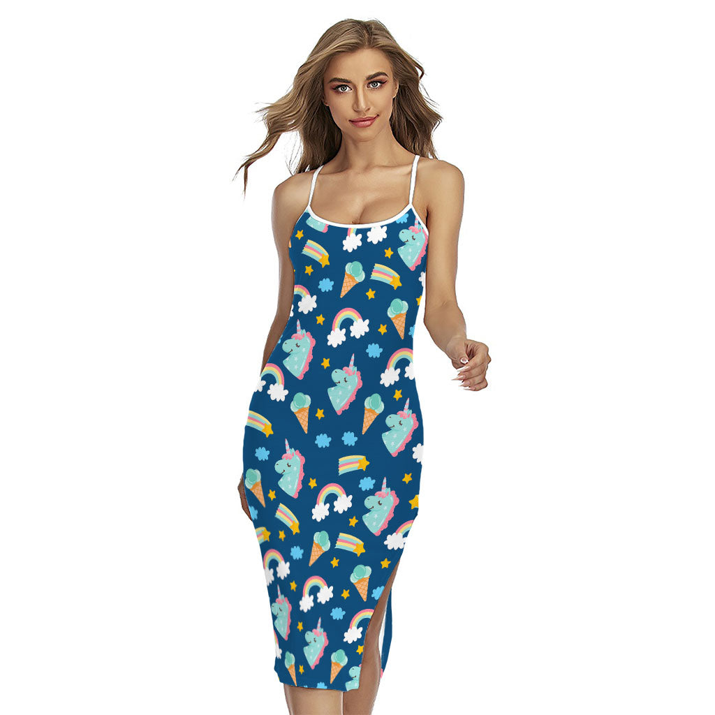 Cute Girly Unicorn Pattern Print Cross Back Cami Dress