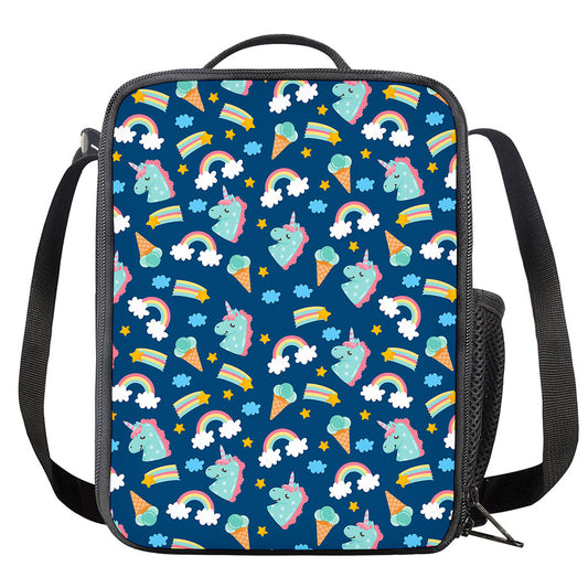 Cute Girly Unicorn Pattern Print Crossbody Lunch Bag