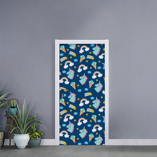 Cute Girly Unicorn Pattern Print Door Sticker