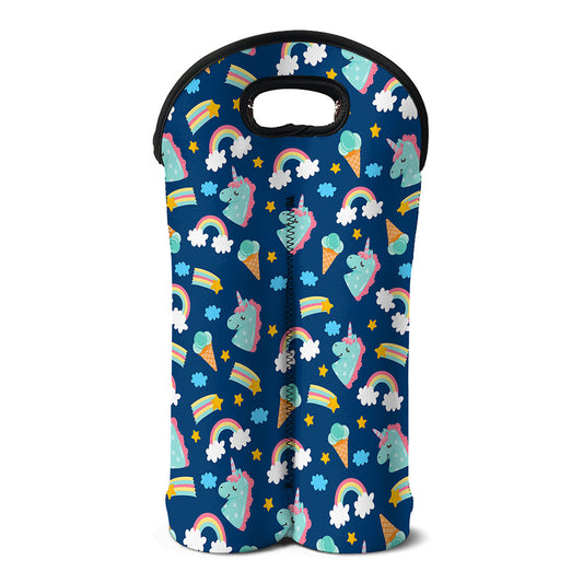 Cute Girly Unicorn Pattern Print Double Neoprene Wine Tote