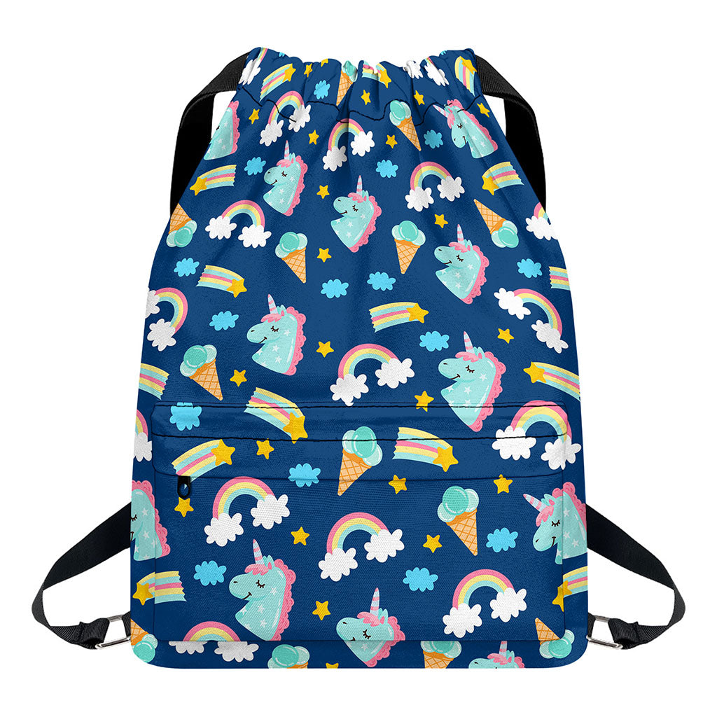 Cute Girly Unicorn Pattern Print Drawstring Backpack