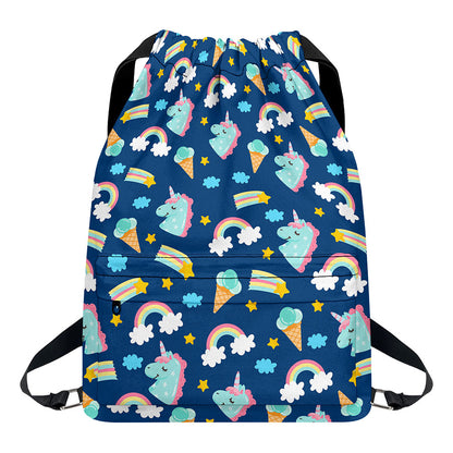Cute Girly Unicorn Pattern Print Drawstring Backpack