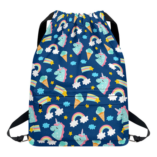 Cute Girly Unicorn Pattern Print Drawstring Backpack