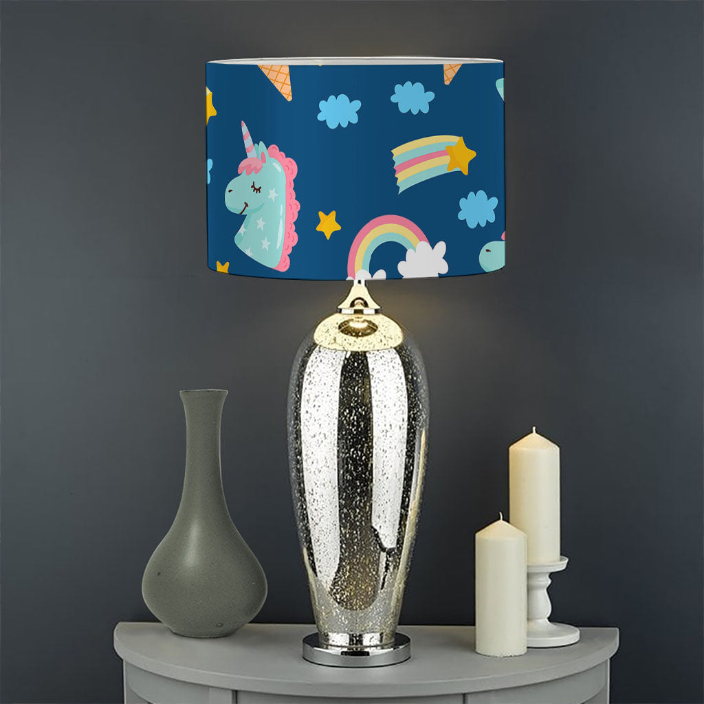 Cute Girly Unicorn Pattern Print Drum Lamp Shade