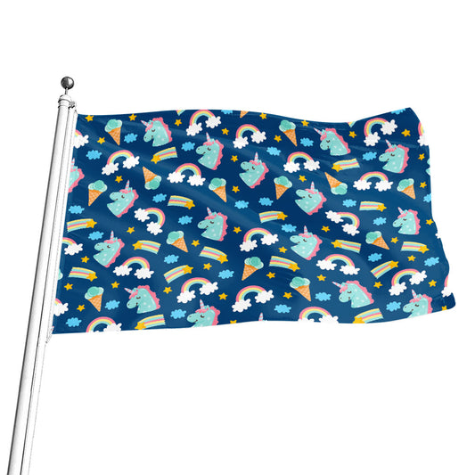 Cute Girly Unicorn Pattern Print Flag