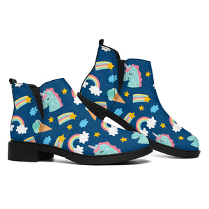 Cute Girly Unicorn Pattern Print Flat Ankle Boots