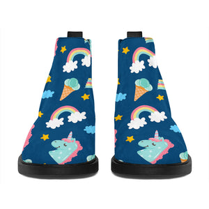 Cute Girly Unicorn Pattern Print Flat Ankle Boots