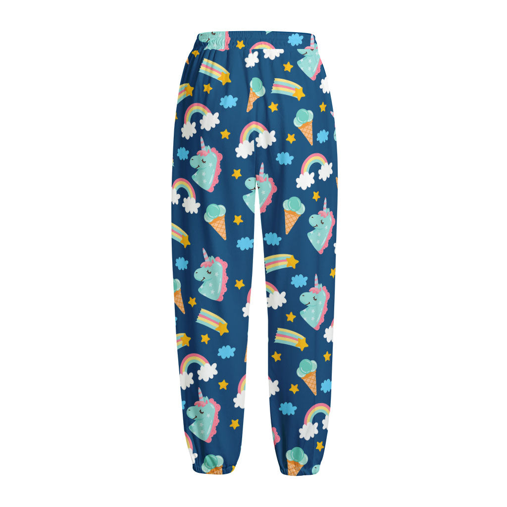 Cute Girly Unicorn Pattern Print Fleece Lined Knit Pants