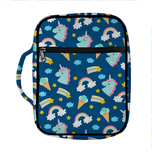 Cute Girly Unicorn Pattern Print Front Pocket Bible Bag