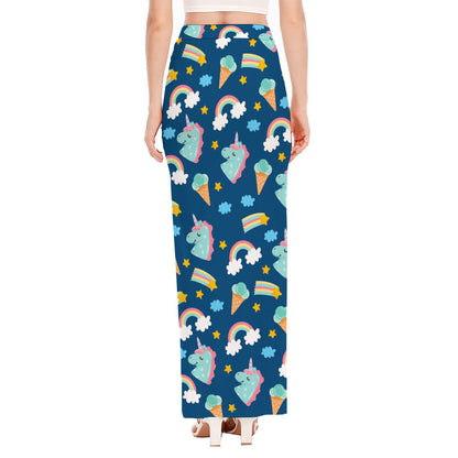 Cute Girly Unicorn Pattern Print High Slit Maxi Skirt
