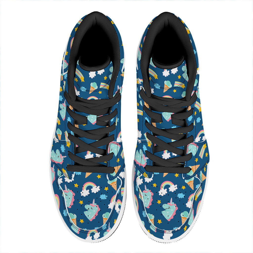 Cute Girly Unicorn Pattern Print High Top Leather Sneakers
