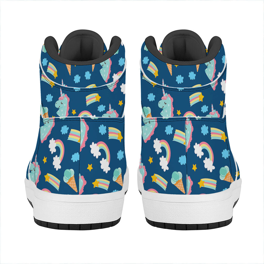 Cute Girly Unicorn Pattern Print High Top Leather Sneakers