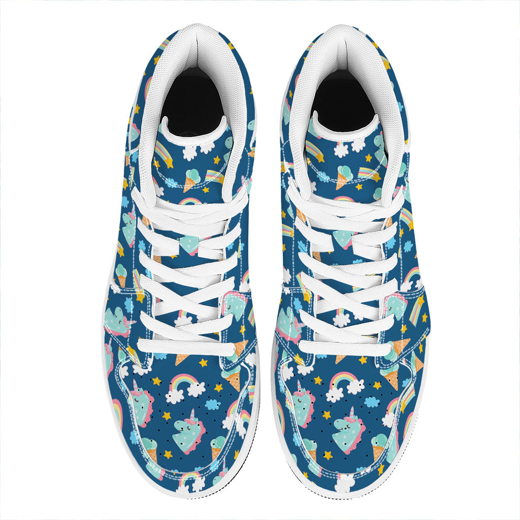 Cute Girly Unicorn Pattern Print High Top Leather Sneakers