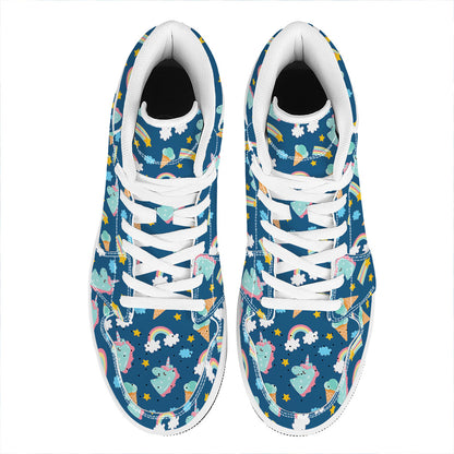 Cute Girly Unicorn Pattern Print High Top Leather Sneakers