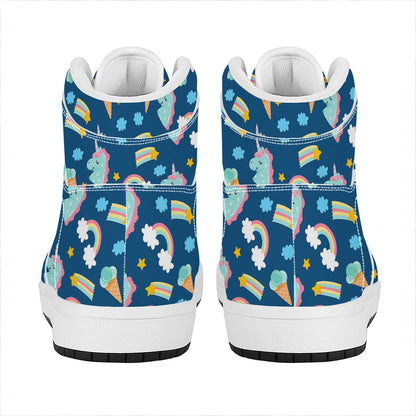 Cute Girly Unicorn Pattern Print High Top Leather Sneakers