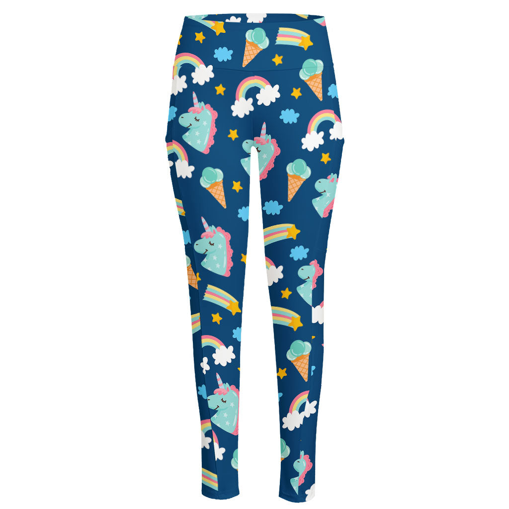 Cute Girly Unicorn Pattern Print High-Waisted Pocket Leggings