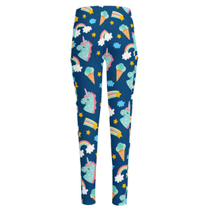 Cute Girly Unicorn Pattern Print High-Waisted Pocket Leggings