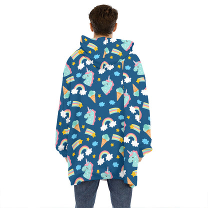 Cute Girly Unicorn Pattern Print Hoodie Blanket