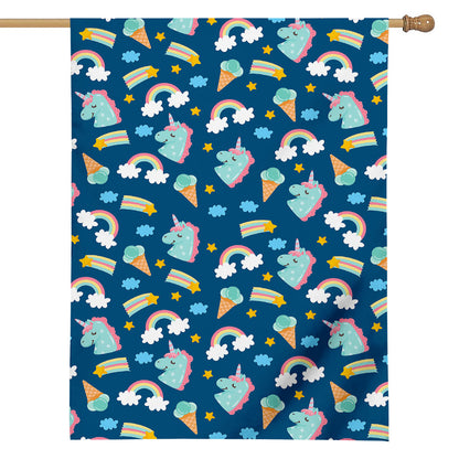 Cute Girly Unicorn Pattern Print House Flag