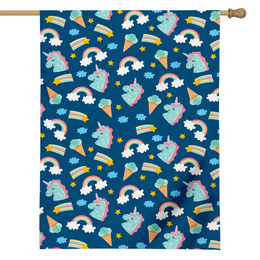 Cute Girly Unicorn Pattern Print House Flag