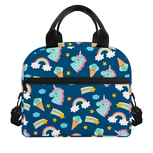 Cute Girly Unicorn Pattern Print Insulated Lunch Bag