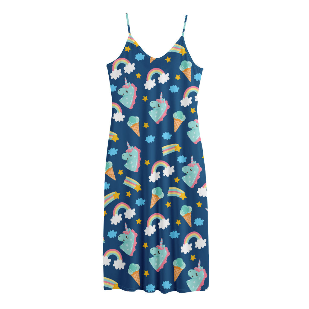 Cute Girly Unicorn Pattern Print Jersey Midi Cami Dress