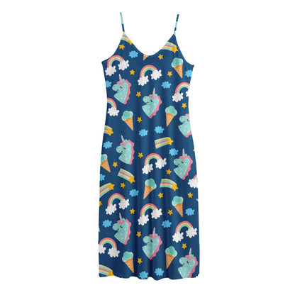 Cute Girly Unicorn Pattern Print Jersey Midi Cami Dress