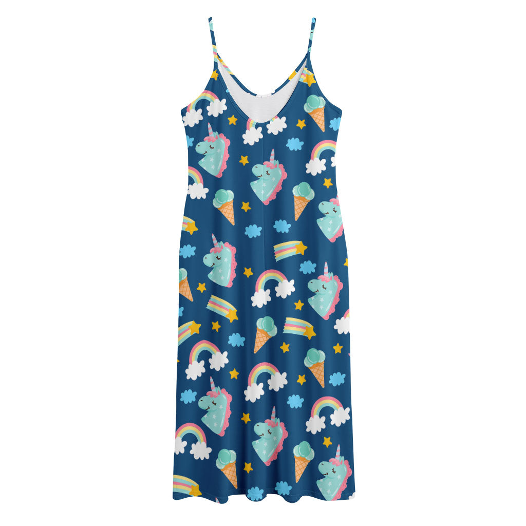 Cute Girly Unicorn Pattern Print Jersey Midi Cami Dress