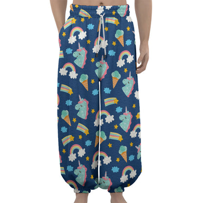 Cute Girly Unicorn Pattern Print Lantern Pants