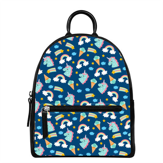 Cute Girly Unicorn Pattern Print Leather Backpack