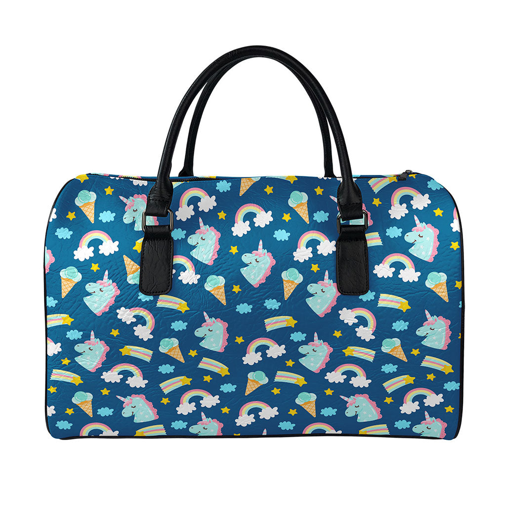 Cute Girly Unicorn Pattern Print Leather Duffle Bag