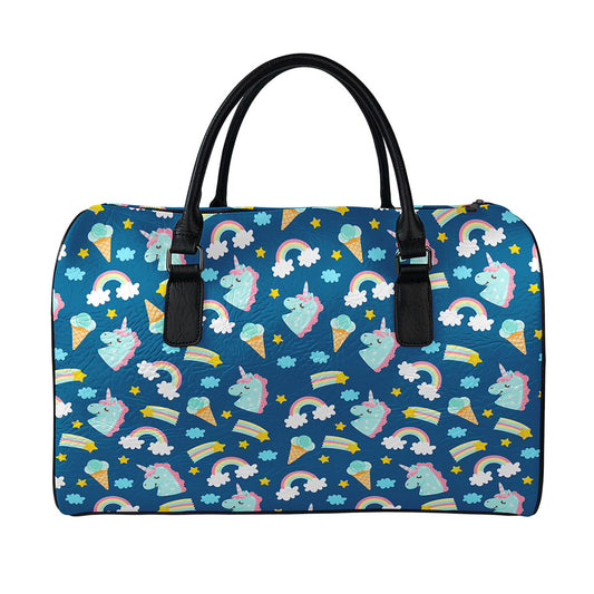 Cute Girly Unicorn Pattern Print Leather Duffle Bag