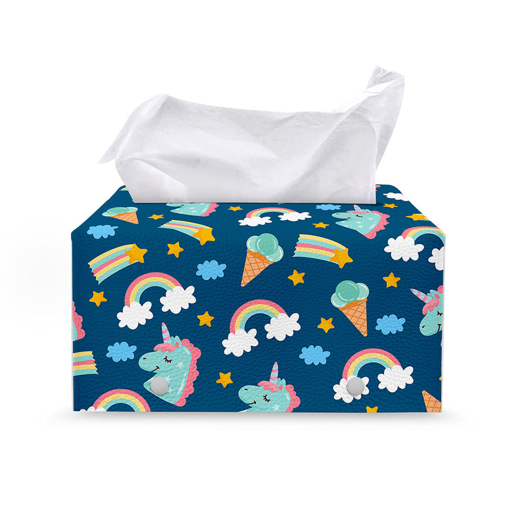 Cute Girly Unicorn Pattern Print Leather Tissue Box Cover