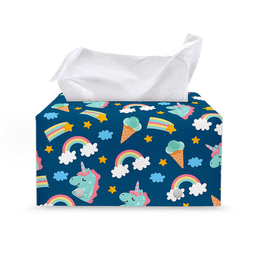 Cute Girly Unicorn Pattern Print Leather Tissue Box Cover