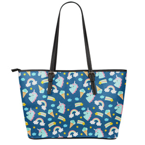 Cute Girly Unicorn Pattern Print Leather Tote Bag