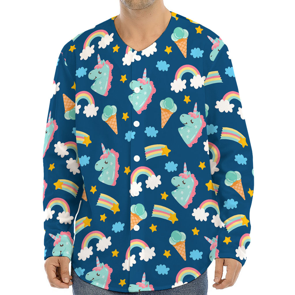 Cute Girly Unicorn Pattern Print Long Sleeve Baseball Jersey