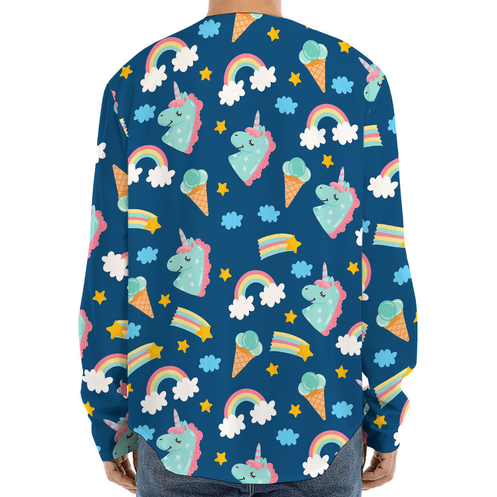 Cute Girly Unicorn Pattern Print Long Sleeve Baseball Jersey