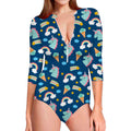 Cute Girly Unicorn Pattern Print Long Sleeve Swimsuit